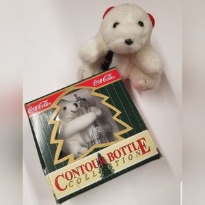 Vintage 1996 Coca Cola Polar Bear Plush Ornament & 1999  Bottle Collection